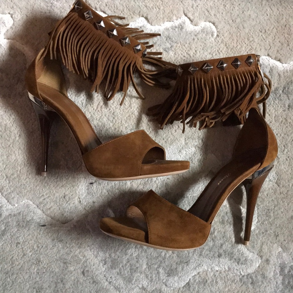 Gianvito Rossi brown fringe pumps sandals, 7, 37